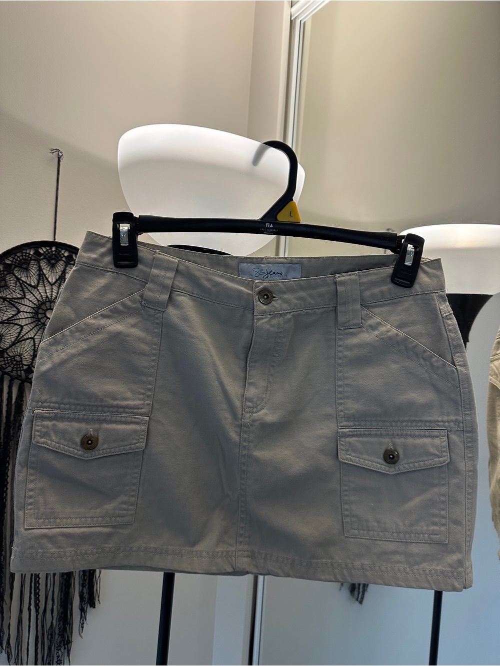 Neutral Khaki Utility Mini Skirt with Front Pockets